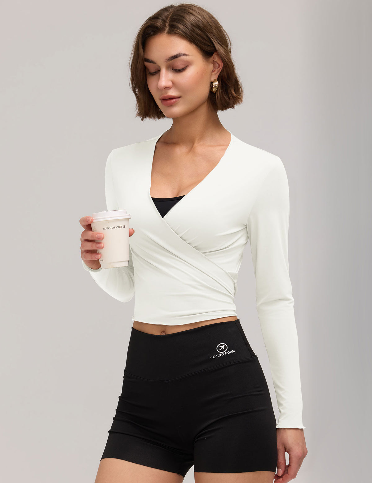LOMON Womens Ballet Wrap Tops Self Tie V Neck Pilates Workout Tops