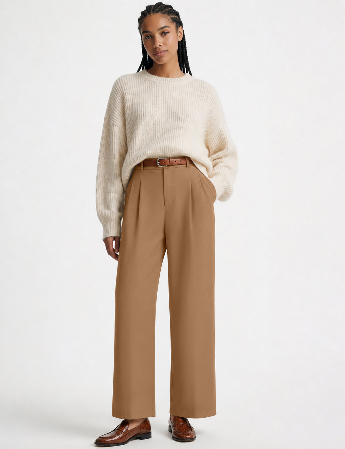LOMON Women's Wide Leg Dress Pants High Waist Work Slacks with Pockets