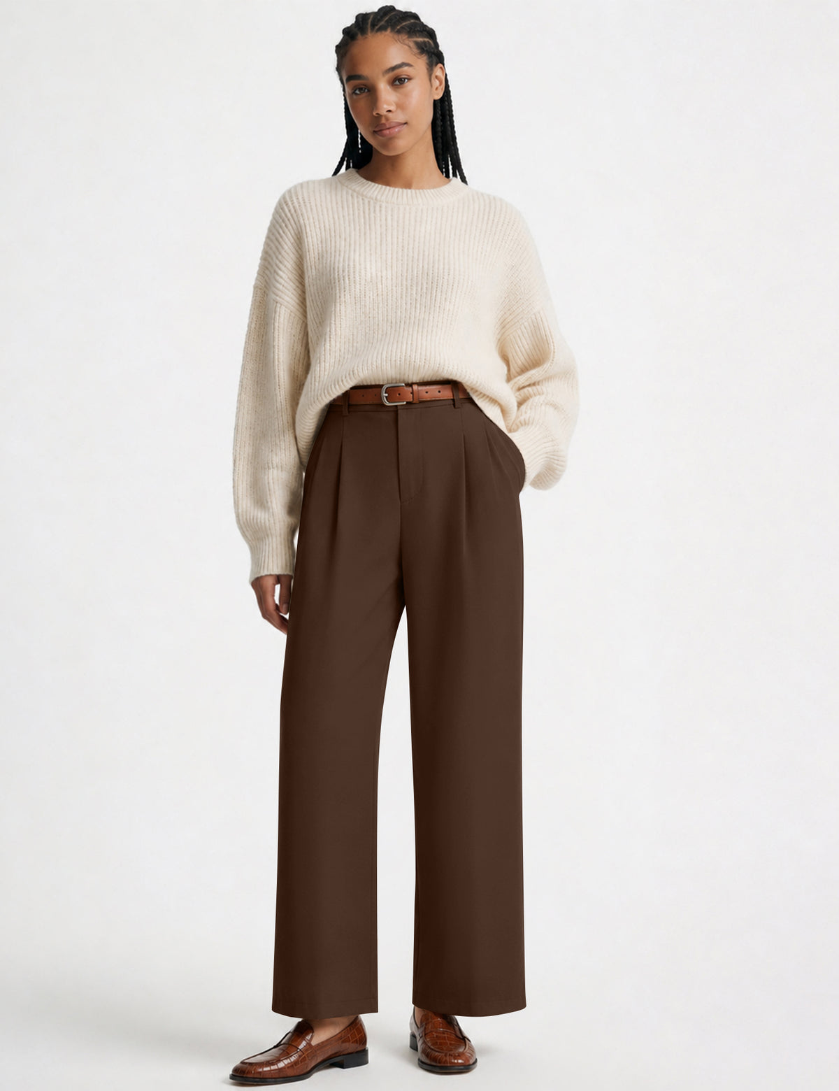 LOMON Women's Wide Leg Dress Pants High Waist Work Slacks with Pockets