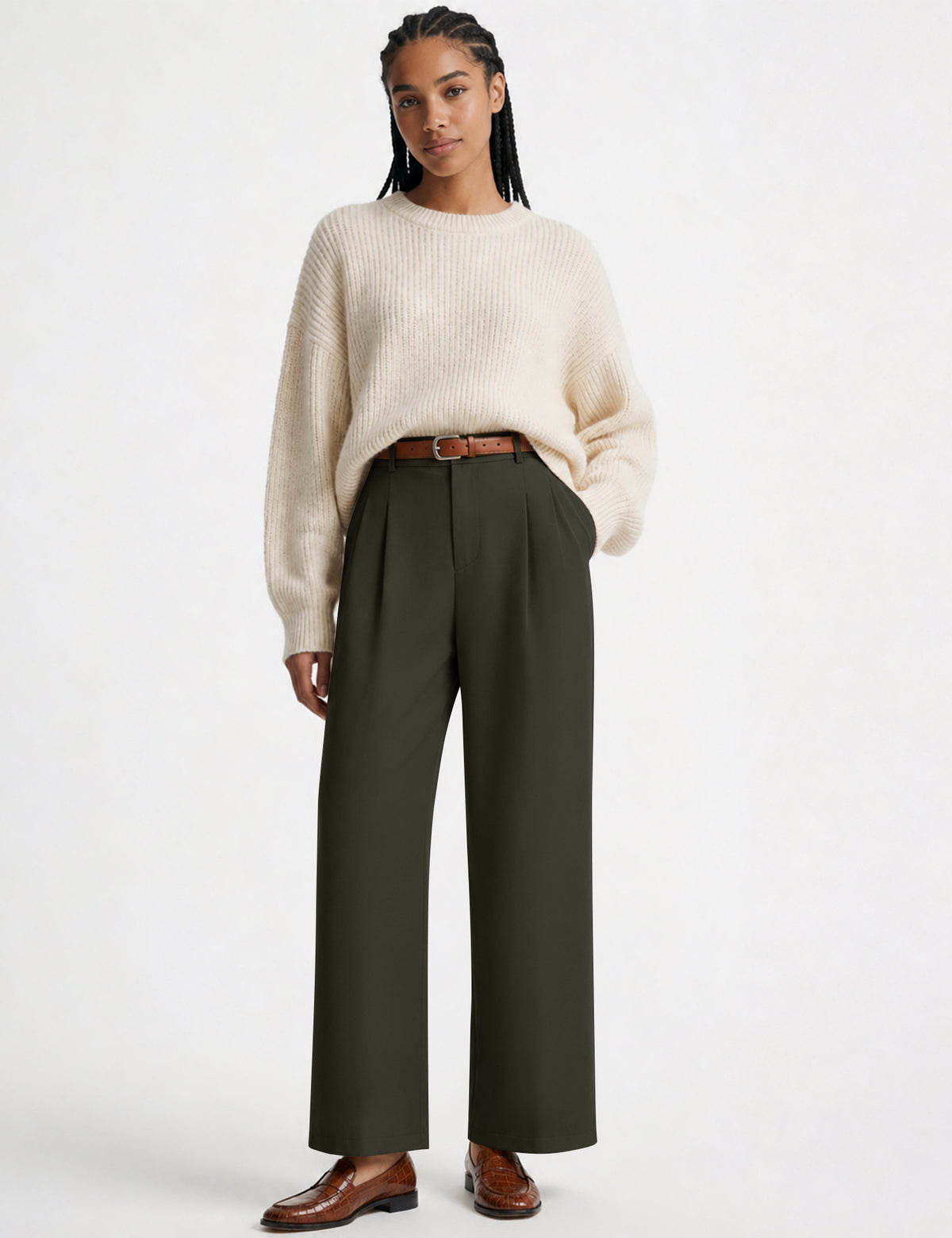 LOMON Women's Wide Leg Dress Pants High Waist Work Slacks with Pockets
