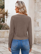 LOMON Women's Cropped Sweaters Crewneck Fall Clothes Long Sleeve Knit Tops