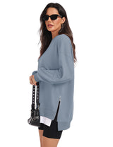 LOMON Women Fleece Oversized Crewneck Sweatshirt Layered Tunic Pullover