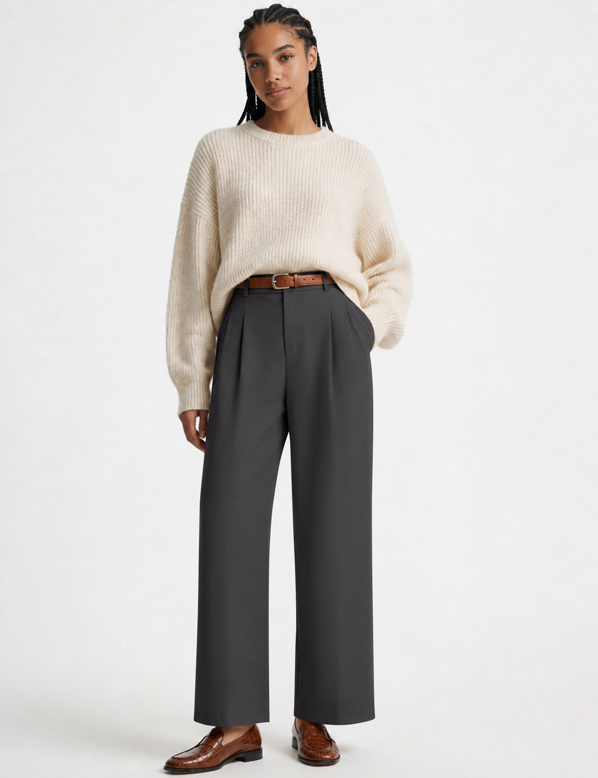 LOMON Women's Wide Leg Dress Pants High Waist Work Slacks with Pockets
