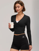 LOMON Womens Ballet Wrap Tops Self Tie V Neck Pilates Workout Tops