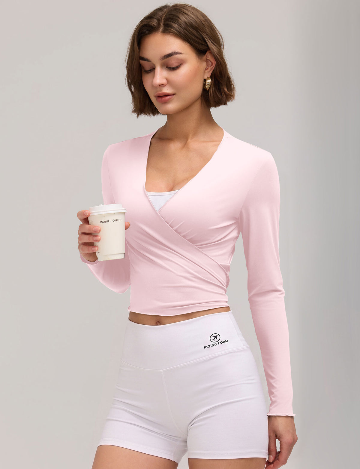 LOMON Womens Ballet Wrap Tops Self Tie V Neck Pilates Workout Tops
