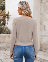 LOMON Women's Cropped Sweaters Crewneck Fall Clothes Long Sleeve Knit Tops