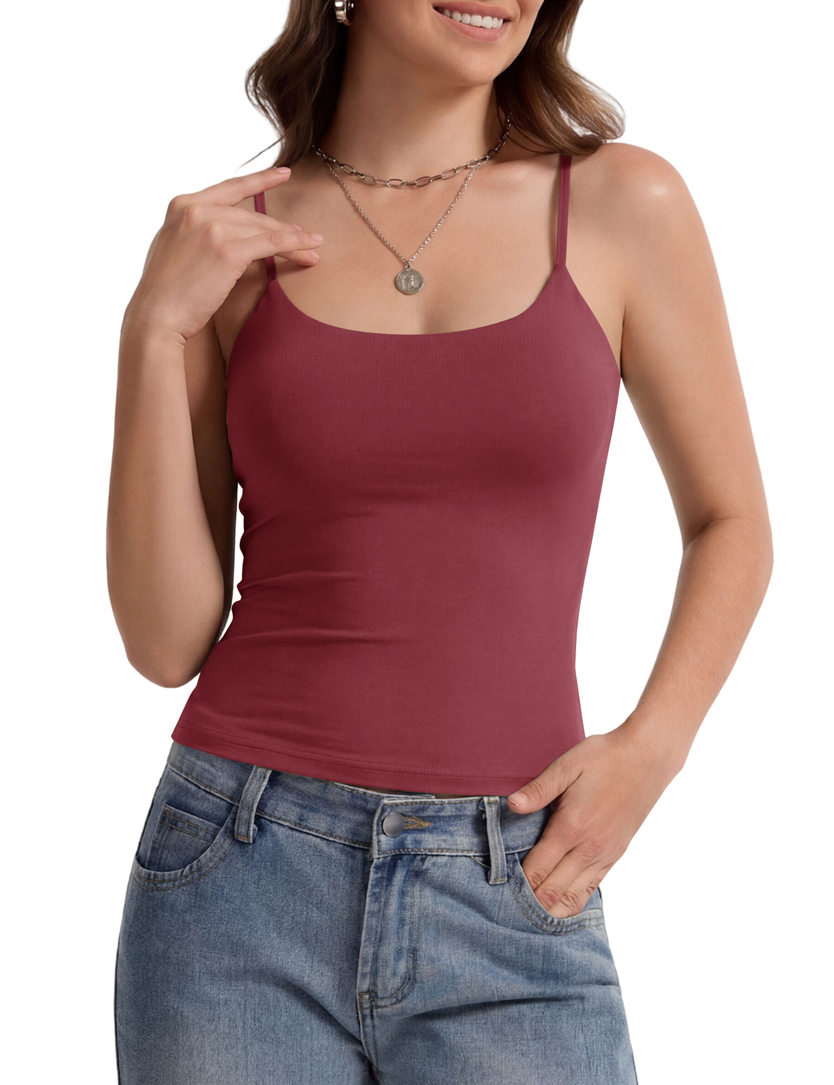 LOMON Womens Padded Cami Top Square Neck, Double Lined Camisole
