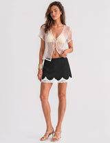 LOMON Women Lace Hem Satin Mini Skirt with Built-in Shorts