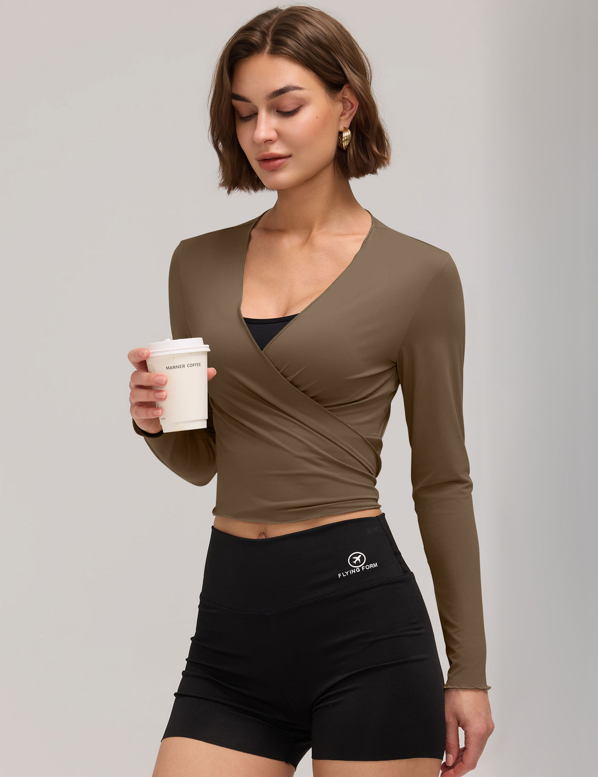 LOMON Womens Ballet Wrap Tops Self Tie V Neck Pilates Workout Tops