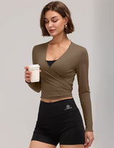 LOMON Womens Ballet Wrap Tops Self Tie V Neck Pilates Workout Tops