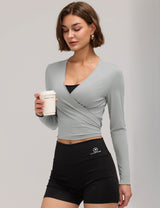 LOMON Womens Ballet Wrap Tops Self Tie V Neck Pilates Workout Tops