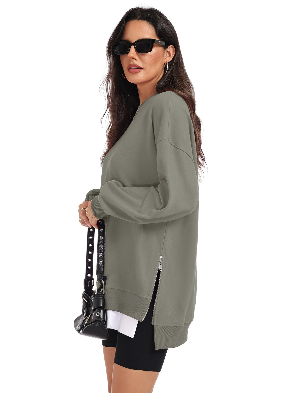 LOMON Women Fleece Oversized Crewneck Sweatshirt Layered Tunic Pullover