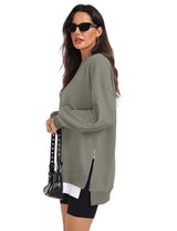 LOMON Women Fleece Oversized Crewneck Sweatshirt Layered Tunic Pullover