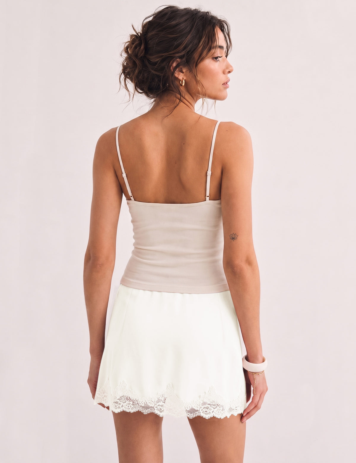 LOMON Women Lace Hem Satin Mini Skirt with Built-in Shorts