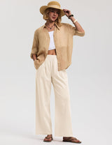 LOMON Cotton Linen Pants Women Wide Leg Palazzo Pants Beach Vacation Outfits Summer 2026 Flowy Clothes Trousers with Pockets