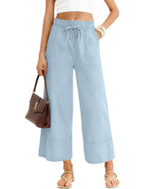LOMON Women's Casual Wide Leg Pants Drawstring Elastic Waist Flowy Palazzo Pants with Pockets