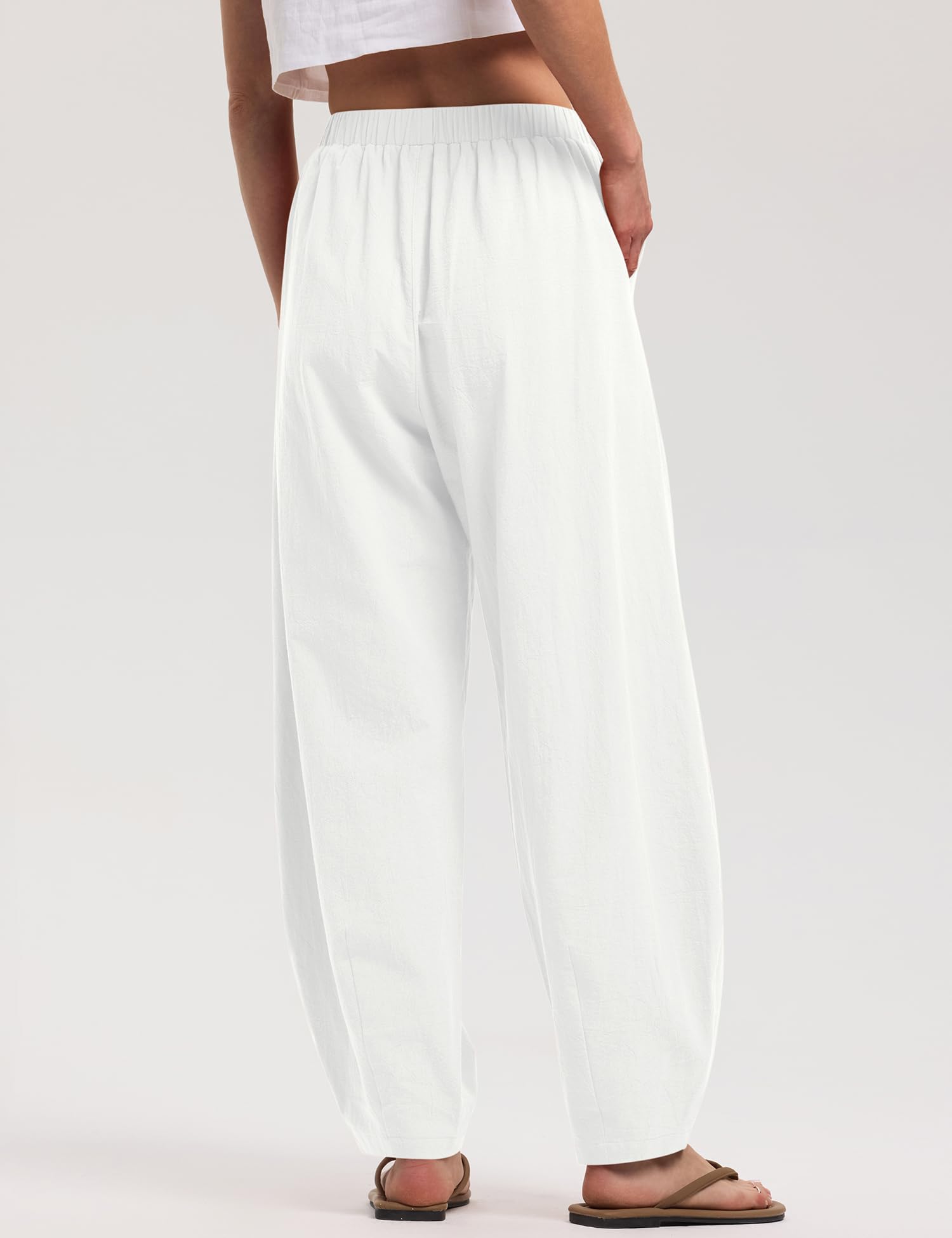 LOMON Linen Barrel Pants Women Wide Leg Palazzo Summer Baggy Harem Pants Boho Casual Trousers with Pockets Beach Vacation