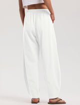 LOMON Linen Barrel Pants Women Wide Leg Palazzo Summer Baggy Harem Pants Boho Casual Trousers with Pockets Beach Vacation