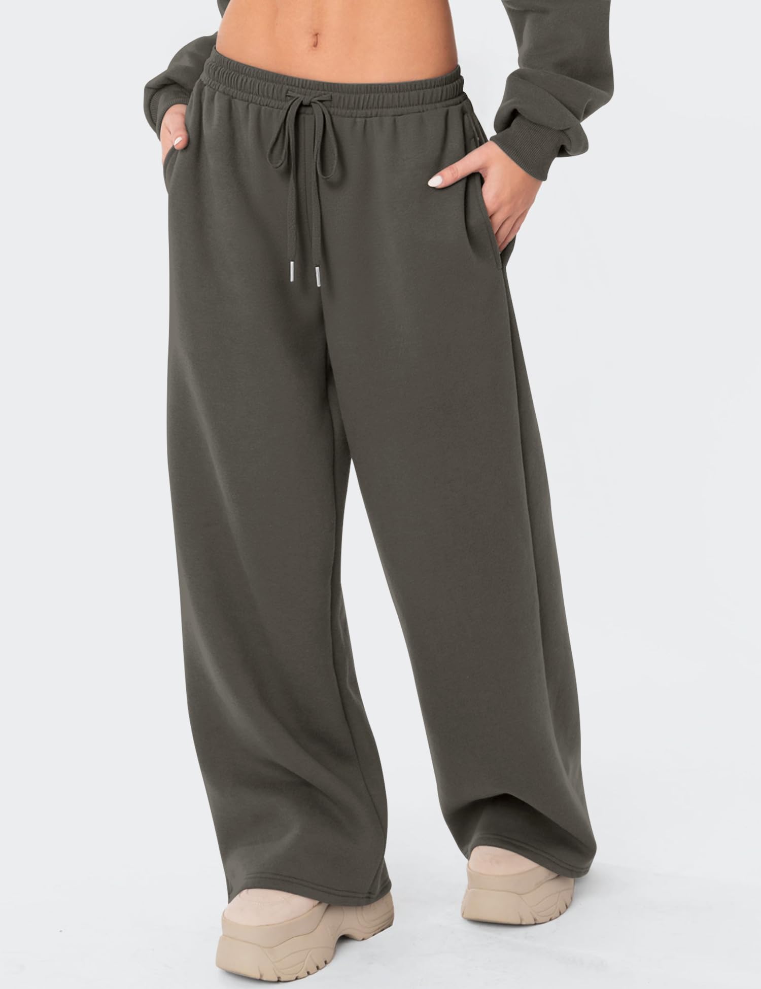 LOMON Women's Sweatpants Wide Leg Fleece Lined Sweat Pants Spring Winter Clothes 2026 Baggy Drawstring Joggers with Pockets