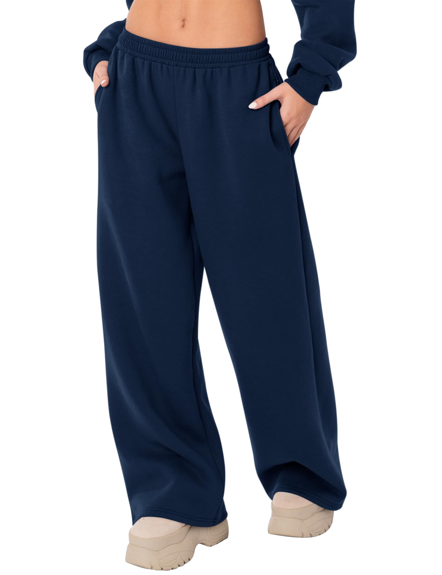 LOMON Wide Leg Sweatpants Women Fleece Sweat Pants Fall Spring Clothes 2026 Teen Girl Baggy Jogger Sweatpant with Pockets