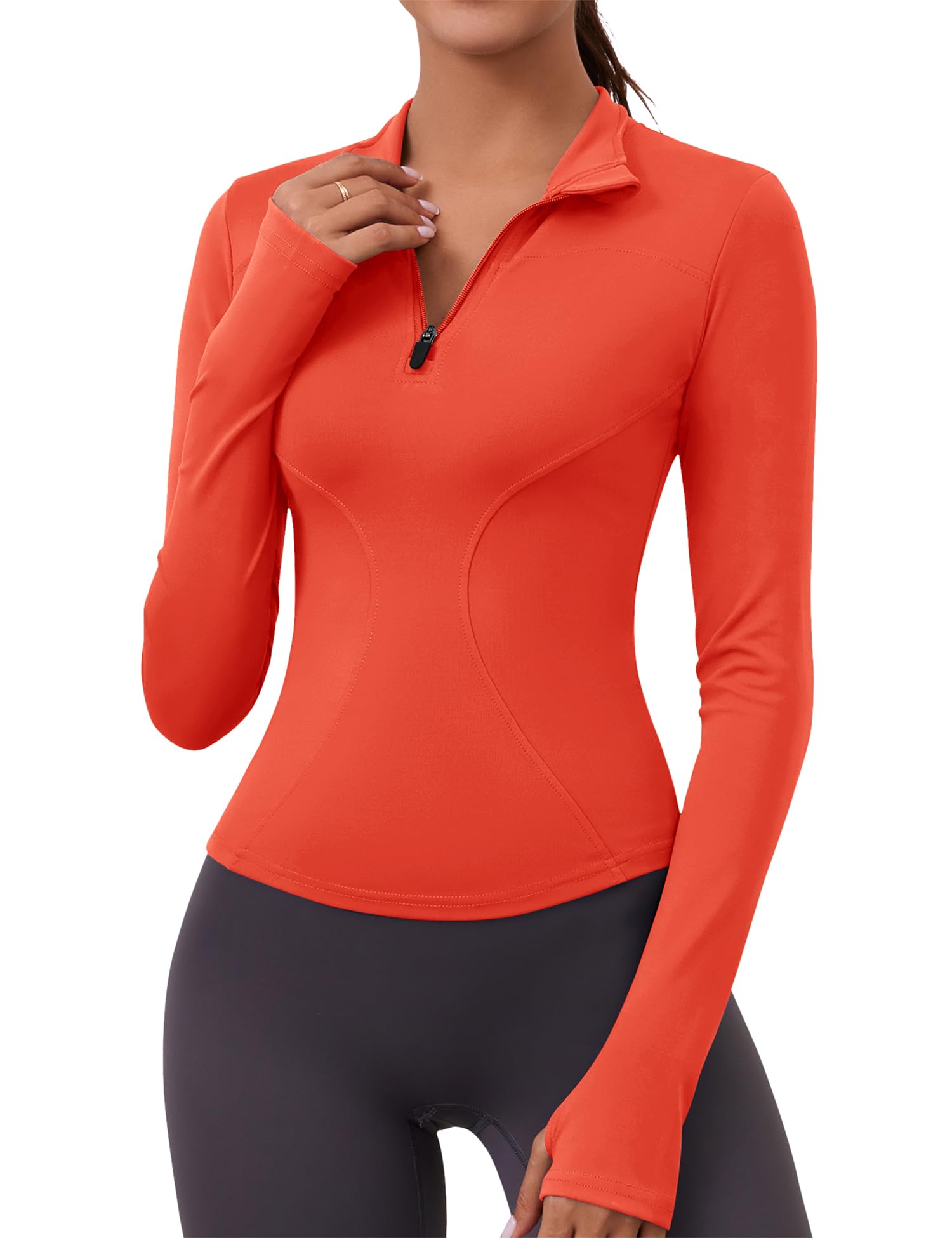 LOMON Womens Long Sleeve Workout Tops Quick Dry Quarter Zip Pullover Crop Yoga Athletic Slim Fit Shirts
