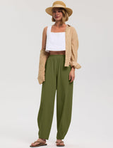 LOMON Linen Barrel Pants Women Wide Leg Palazzo Summer Baggy Harem Pants Boho Casual Trousers with Pockets Beach Vacation