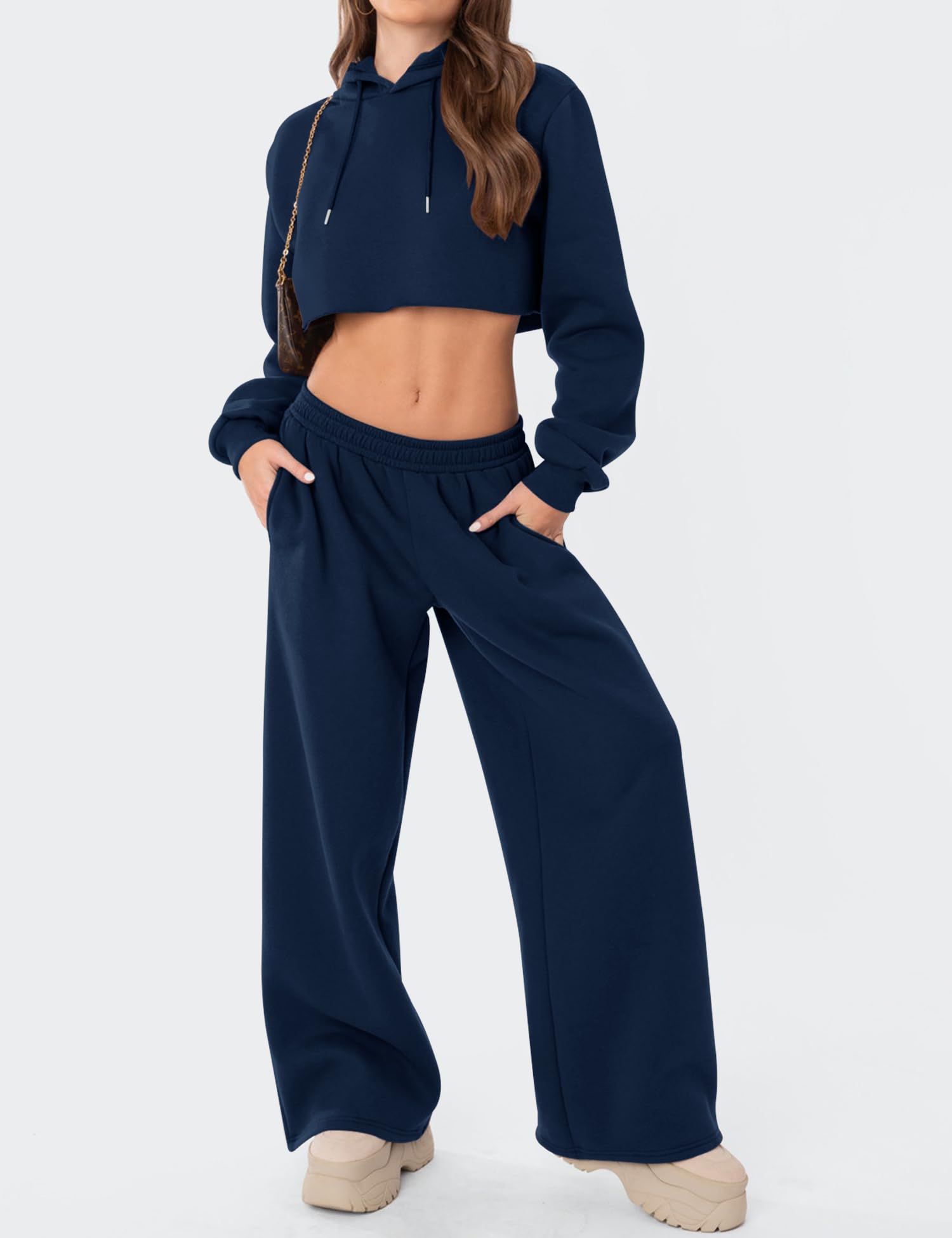 LOMON Wide Leg Sweatpants Women Fleece Sweat Pants Fall Spring Clothes 2026 Teen Girl Baggy Jogger Sweatpant with Pockets