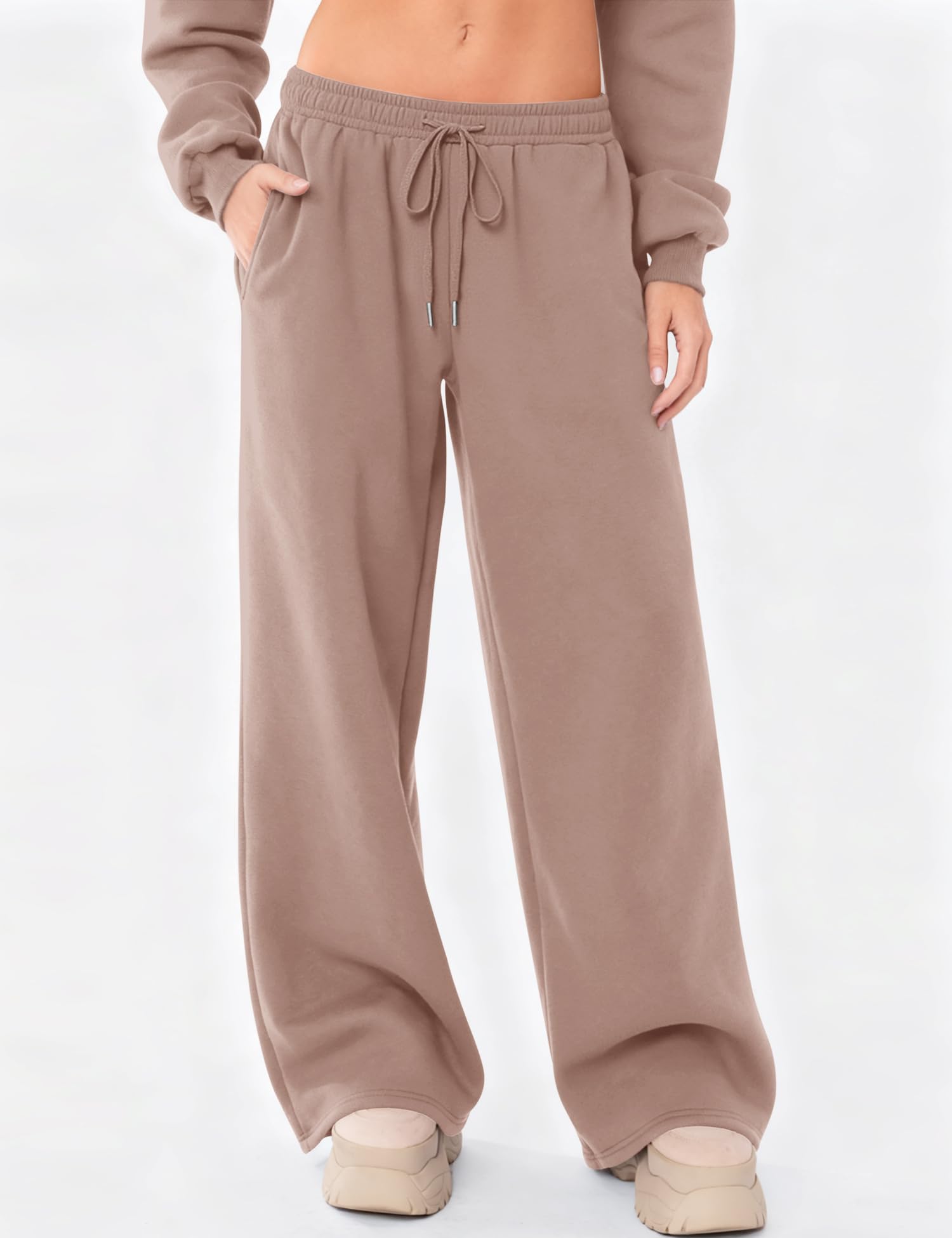 LOMON Women's Sweatpants Wide Leg Fleece Lined Sweat Pants Spring Winter Clothes 2026 Baggy Drawstring Joggers with Pockets
