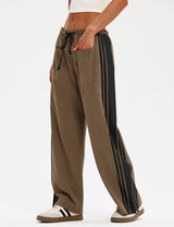 LOMON Pants for Women Wide Leg Side Striped Pants Drawstring Baggy Palazzo Work Trousers with Pockets