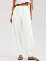 LOMON Linen Barrel Pants Women Wide Leg Palazzo Summer Baggy Harem Pants Boho Casual Trousers with Pockets Beach Vacation