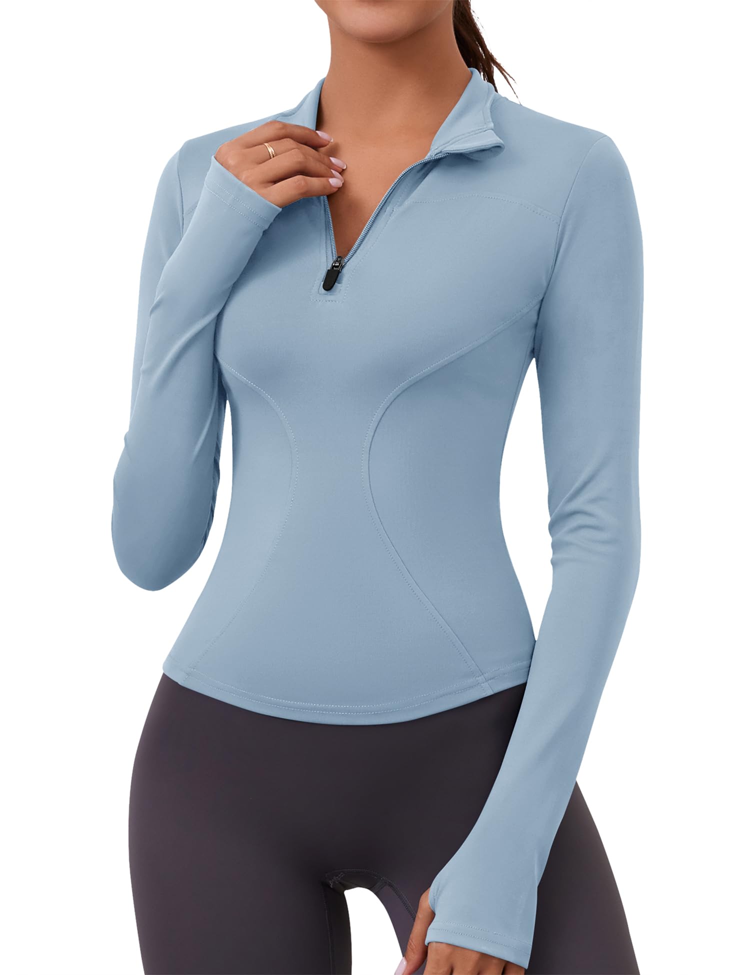 LOMON Womens Long Sleeve Workout Tops Quick Dry Quarter Zip Pullover Crop Yoga Athletic Slim Fit Shirts
