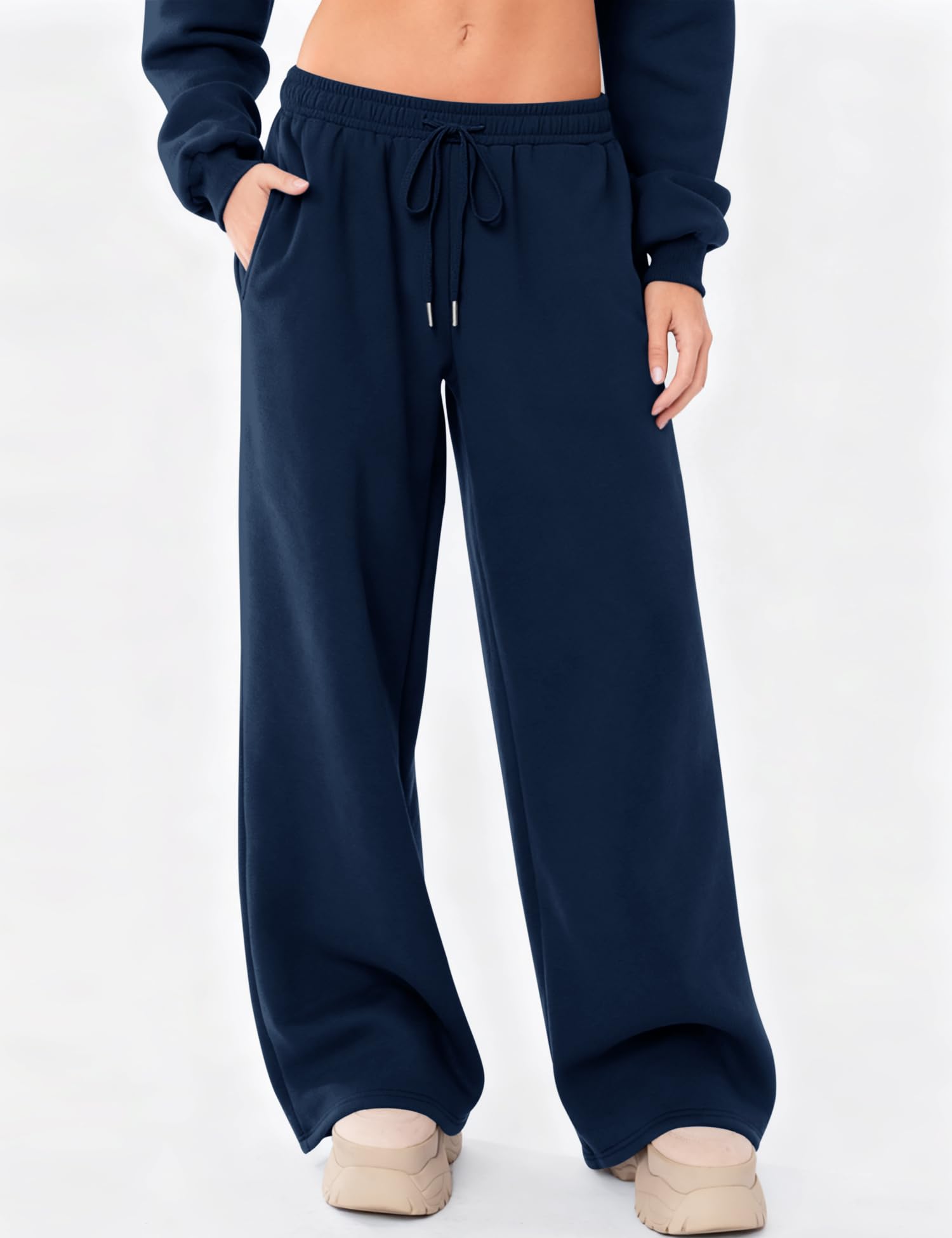 LOMON Women's Sweatpants Wide Leg Fleece Lined Sweat Pants Spring Winter Clothes 2026 Baggy Drawstring Joggers with Pockets