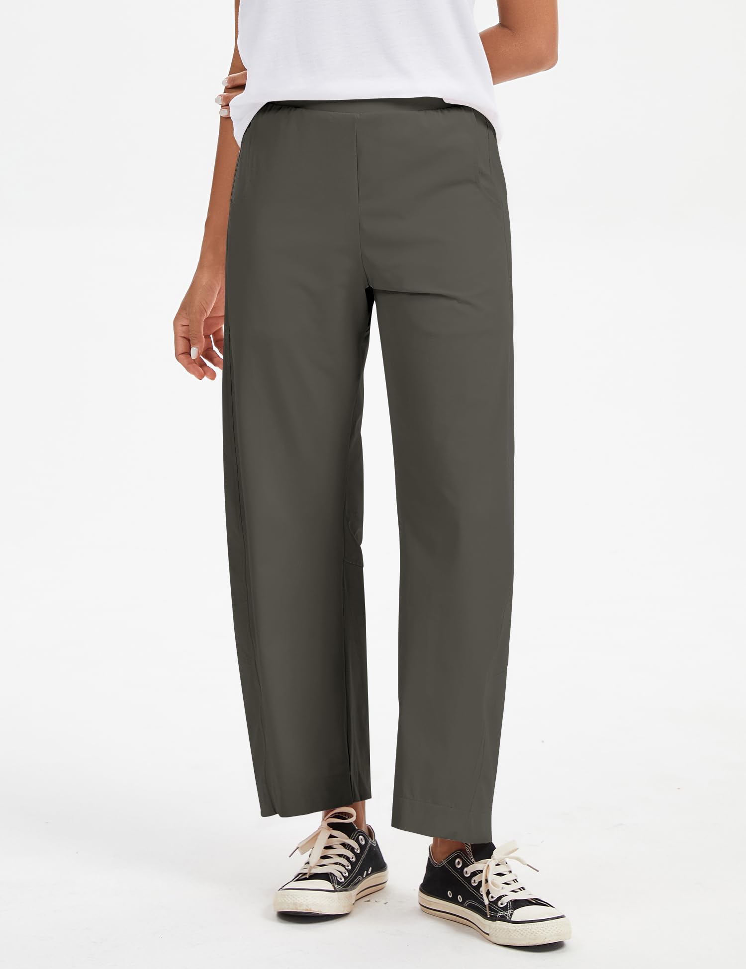 LOMON Wide Leg Barrel Pants for Women 27" Work Dress Casual Golf Loose Fit Crop Ankle Palazzo Slacks with Pockets Spring 2026