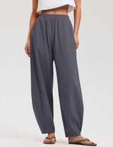 LOMON Linen Barrel Pants Women Wide Leg Palazzo Summer Baggy Harem Pants Boho Casual Trousers with Pockets Beach Vacation
