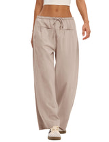LOMON Pants for Women Wide Leg Side Striped Pants Drawstring Baggy Palazzo Work Trousers with Pockets