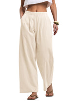 LOMON Cotton Linen Pants Women Wide Leg Palazzo Pants Beach Vacation Outfits Summer 2026 Flowy Clothes Trousers with Pockets