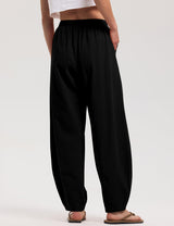 LOMON Linen Barrel Pants Women Wide Leg Palazzo Summer Baggy Harem Pants Boho Casual Trousers with Pockets Beach Vacation