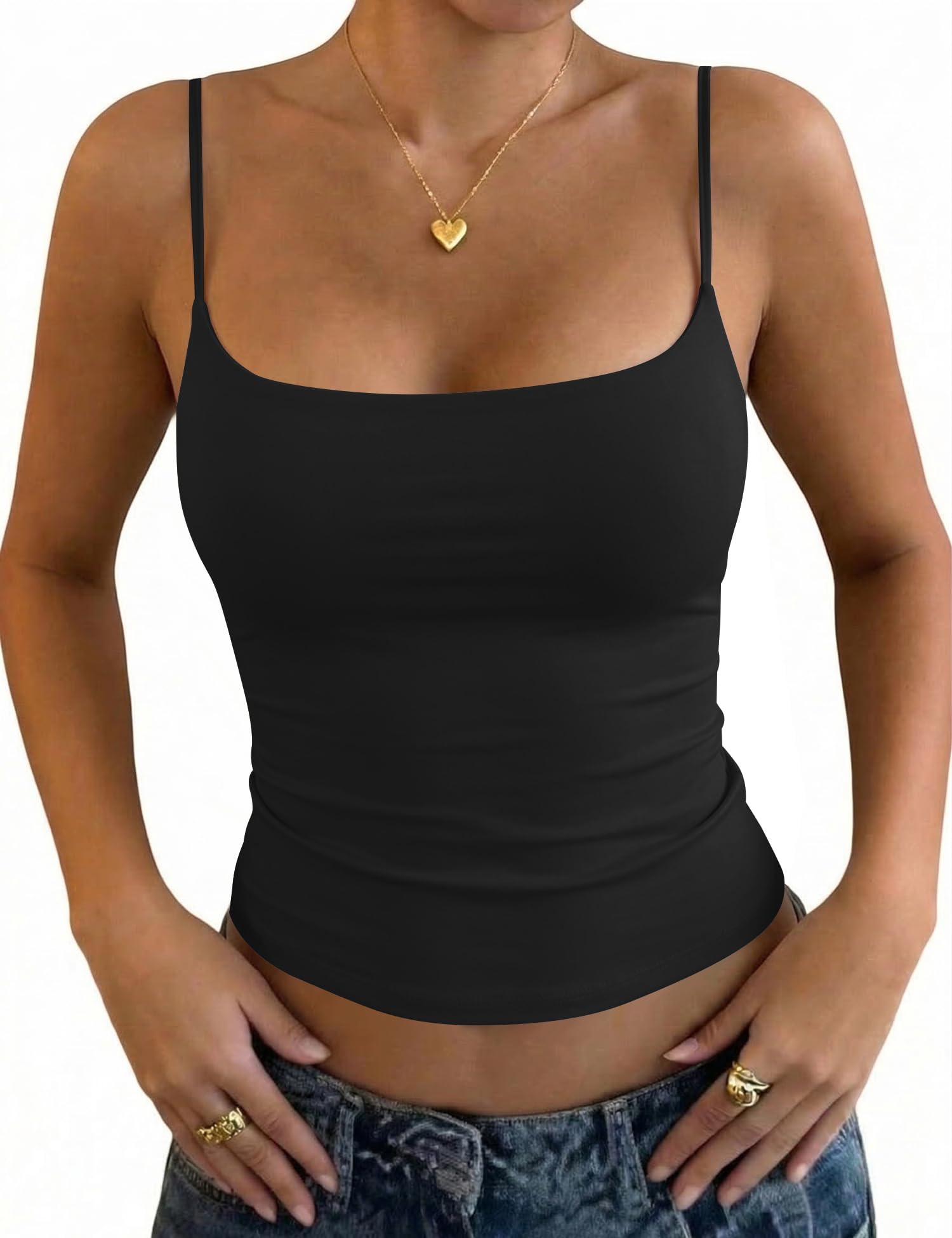 LOMON Padded Camisole Double Lined Tank Tops with Built in Bras Scoop Neck Womens Y2K Basic Going Out Cami Top