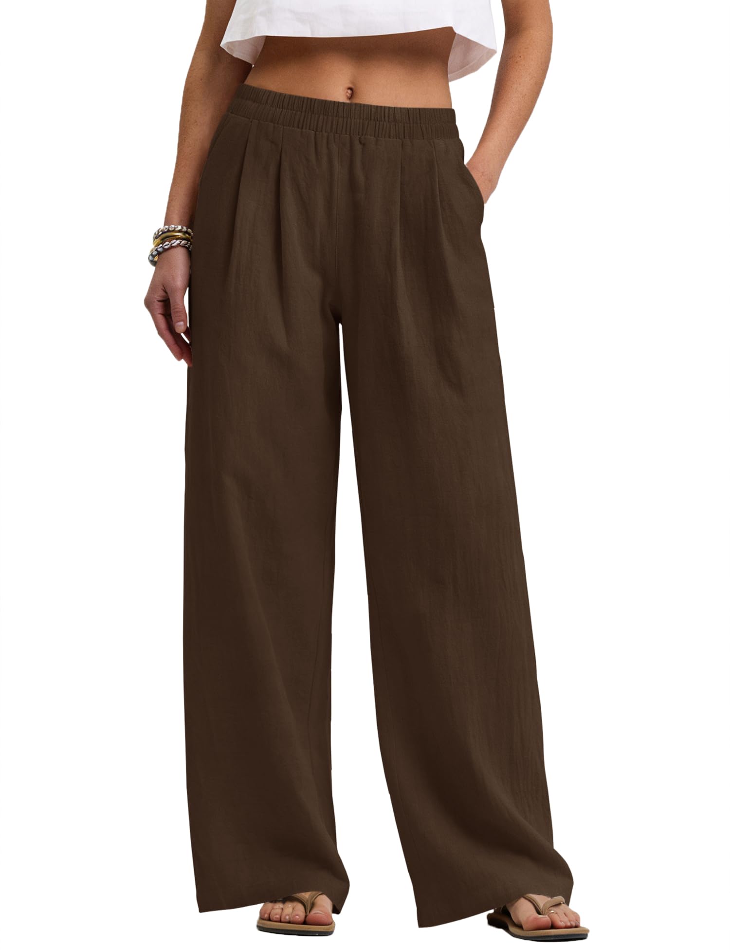 LOMON Cotton Linen Pants Women Wide Leg Palazzo Pants Beach Vacation Outfits Summer 2026 Flowy Clothes Trousers with Pockets