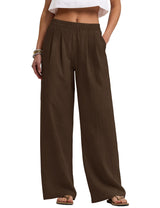 LOMON Cotton Linen Pants Women Wide Leg Palazzo Pants Beach Vacation Outfits Summer 2026 Flowy Clothes Trousers with Pockets