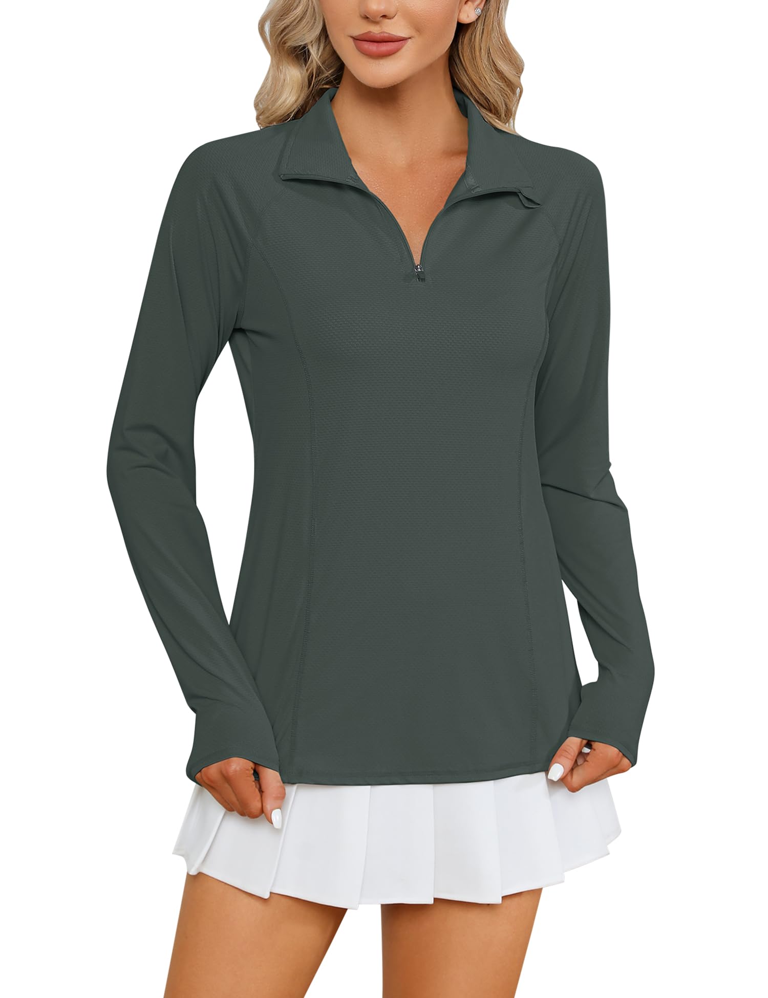 LOMON Women Long Sleeve Shirts Sun Protection 1/4 Zip Summer Quick Dry Hiking Shirts Quarter Zip Pullover for Women