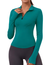 LOMON Womens Long Sleeve Workout Tops Quick Dry Quarter Zip Pullover Crop Yoga Athletic Slim Fit Shirts