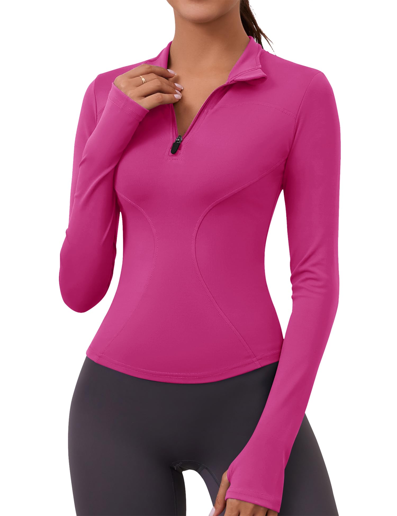 LOMON Womens Long Sleeve Workout Tops Quick Dry Quarter Zip Pullover Crop Yoga Athletic Slim Fit Shirts