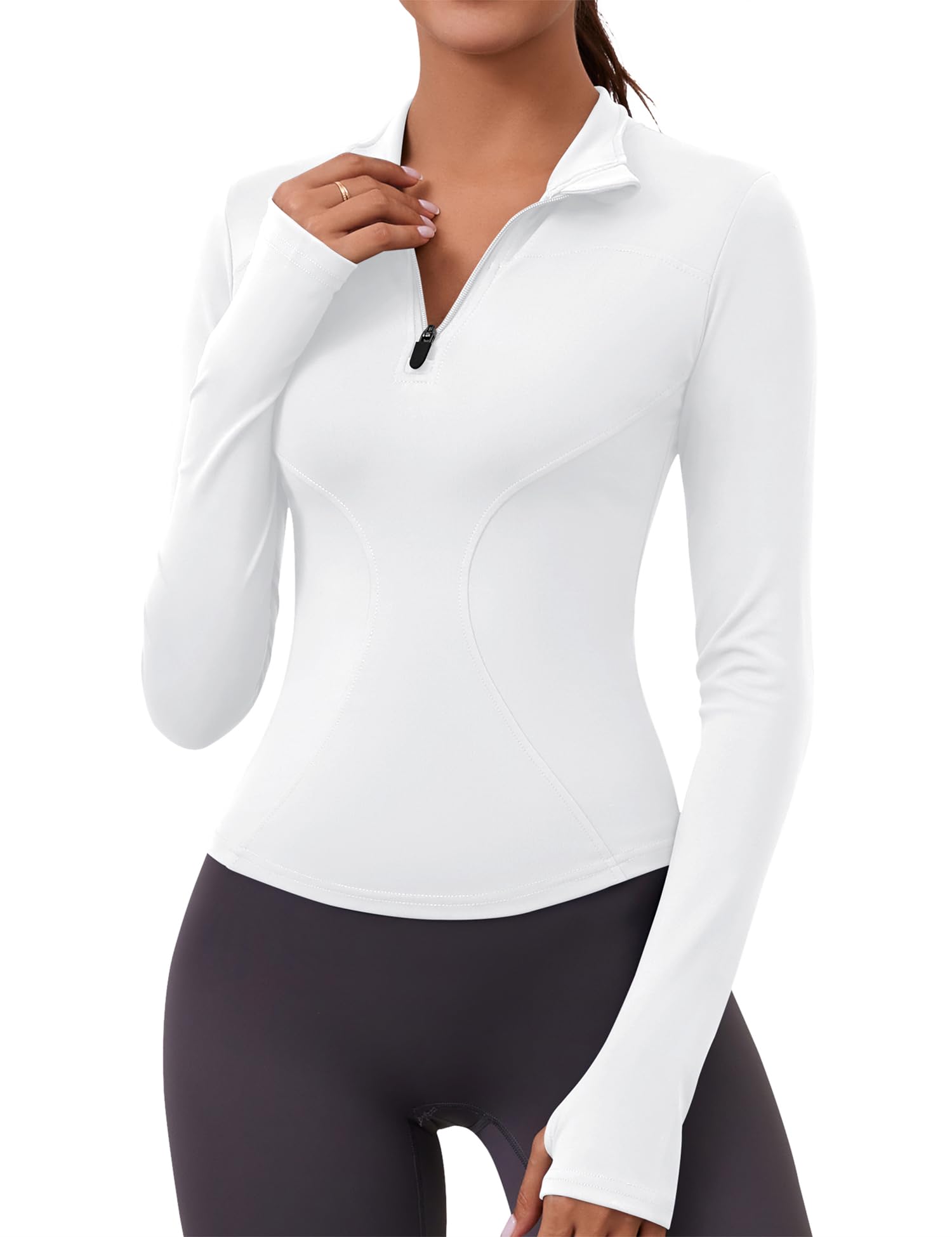 LOMON Womens Long Sleeve Workout Tops Quick Dry Quarter Zip Pullover Crop Yoga Athletic Slim Fit Shirts