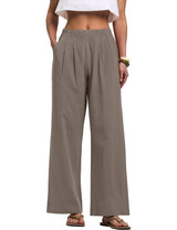 LOMON Cotton Linen Pants Women Wide Leg Palazzo Pants Beach Vacation Outfits Summer 2026 Flowy Clothes Trousers with Pockets