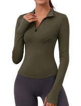 LOMON Womens Long Sleeve Workout Tops Quick Dry Quarter Zip Pullover Crop Yoga Athletic Slim Fit Shirts