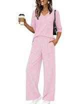 LOMON Women's 2 Piece Lounge Pajama Sets Soft 3/4 Sleeve Tops and Wide Leg Pants Loose Casual Outfits with Pockets