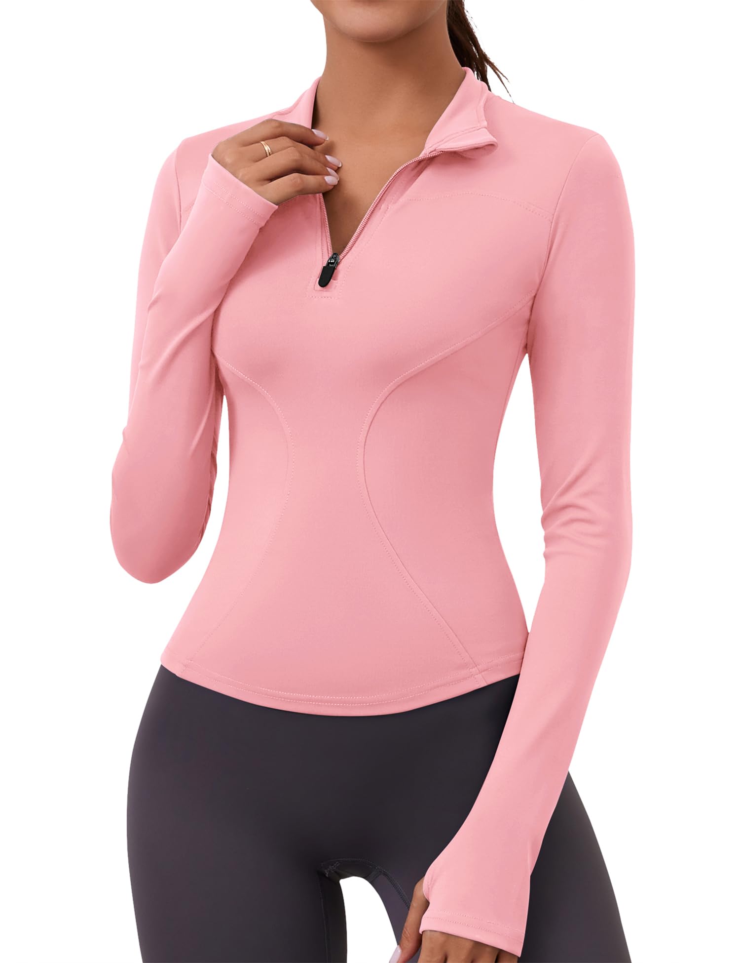 LOMON Womens Long Sleeve Workout Tops Quick Dry Quarter Zip Pullover Crop Yoga Athletic Slim Fit Shirts