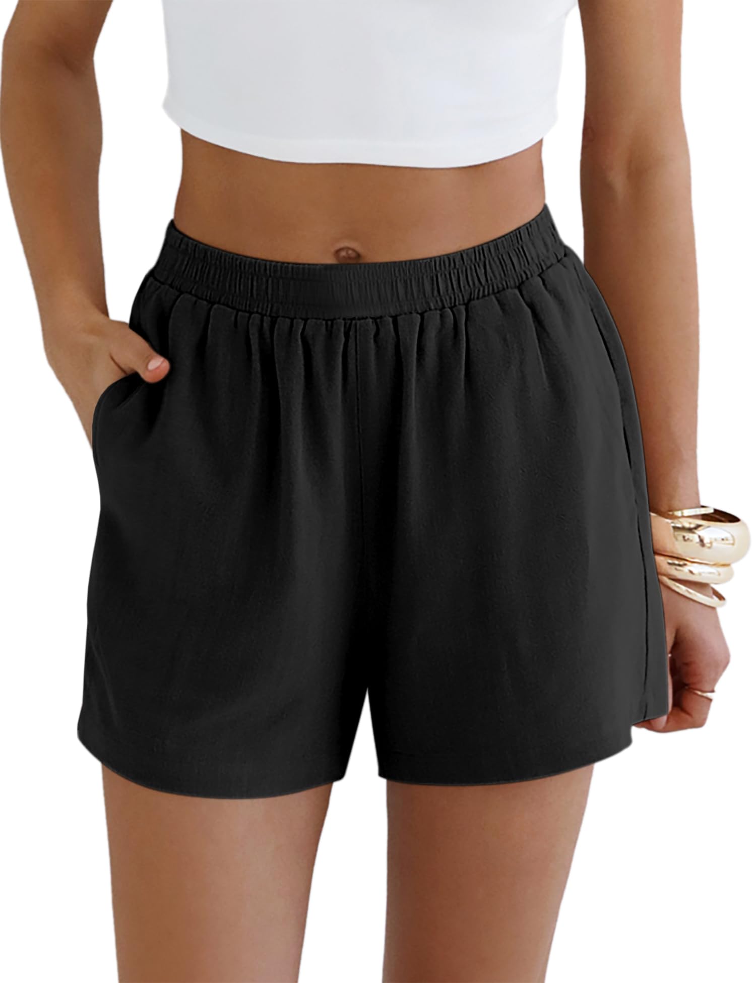 LOMON Linen Shorts for Women Summer Beach Casual Shorts Comfy Lightweight Vacation Cruise Outfits Lounge Pants with Pockets