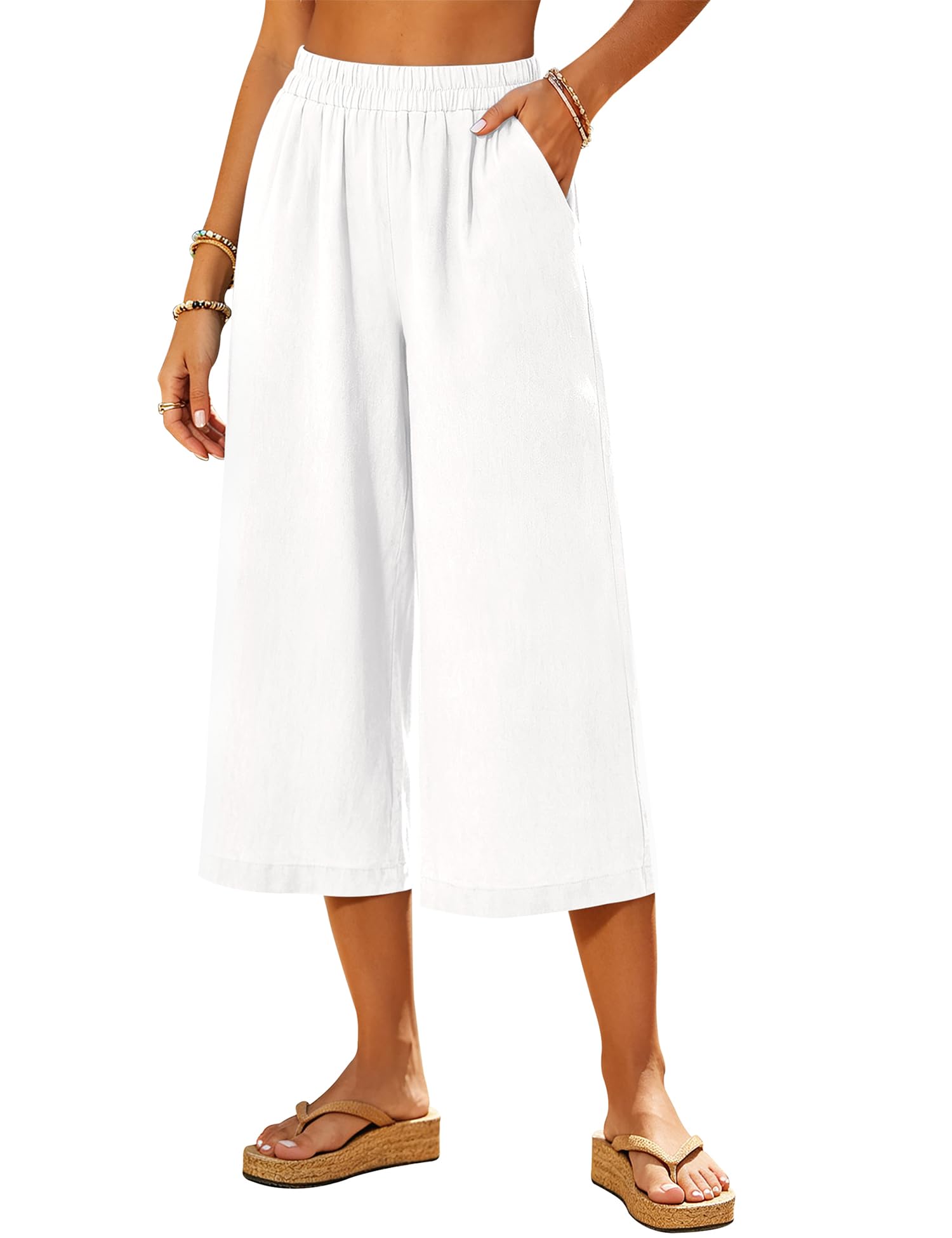 LOMON Women's Wide Leg Capri Pants Cropped Palazzo Summer Beach Vacation Casual Pants with Pockets